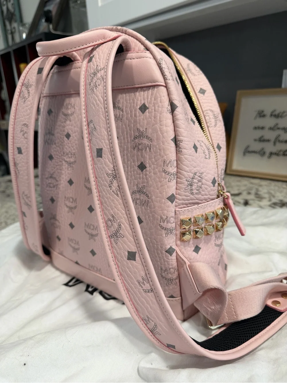 NEVER USED!!!MCM Pink Logo Coated Canvas Mini Backpack with Gold Hardware NEVER USED!!!MCM Pink Logo Coated Canvas Mini Backpack with  main image 2